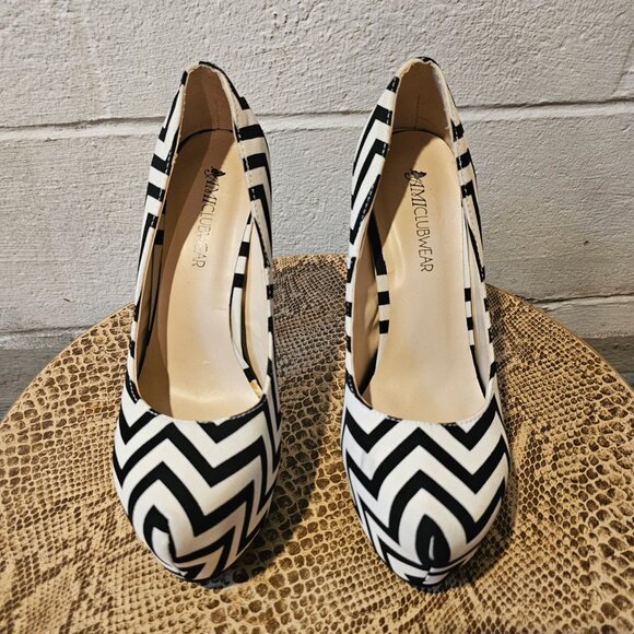 McBling Mobwife Office Siren 2010's Millennial Chevron Platform Stiletto Heels - Picture 3 of 9